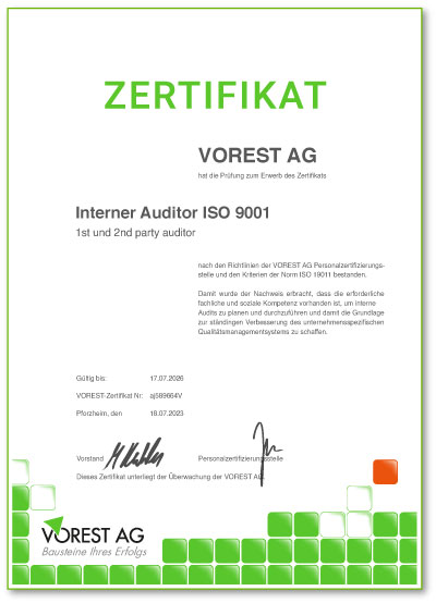 Energiemanagement Weiterbildung Zertifikat der VOREST AG Deutsch
